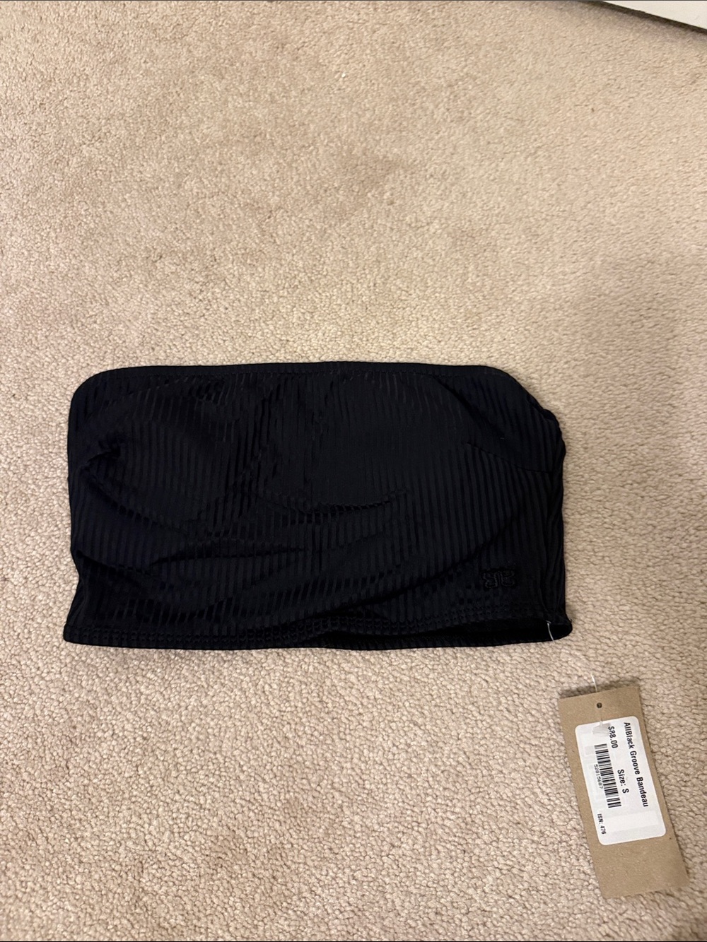 Albion Black Ribbed Bandeau Bikini Top size Small NWT